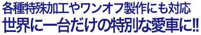 各種特殊加工やワンオフ製作にも対応 世界に一台だけの特別な愛車に!!